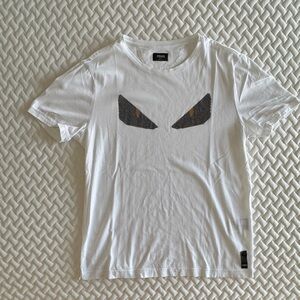 Fendi White T-Shirt with Black Crystal Bug Eyes